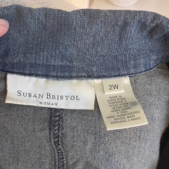 Susan Bristol women's size 2X denim button down top, embroidered. #1849 - Picture 2 of 8